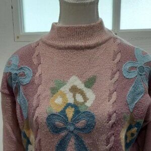 Vintage Alfred Dunner Women Floral Bow Sweater Size Small